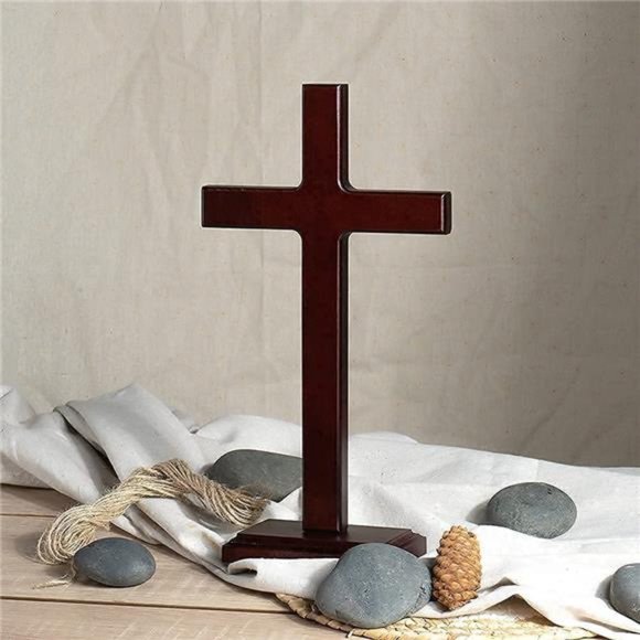 Wooden Wall Cross with Stand for Hanging or Standing 12.5 Inch Jesus Christ - Picture 2 of 7